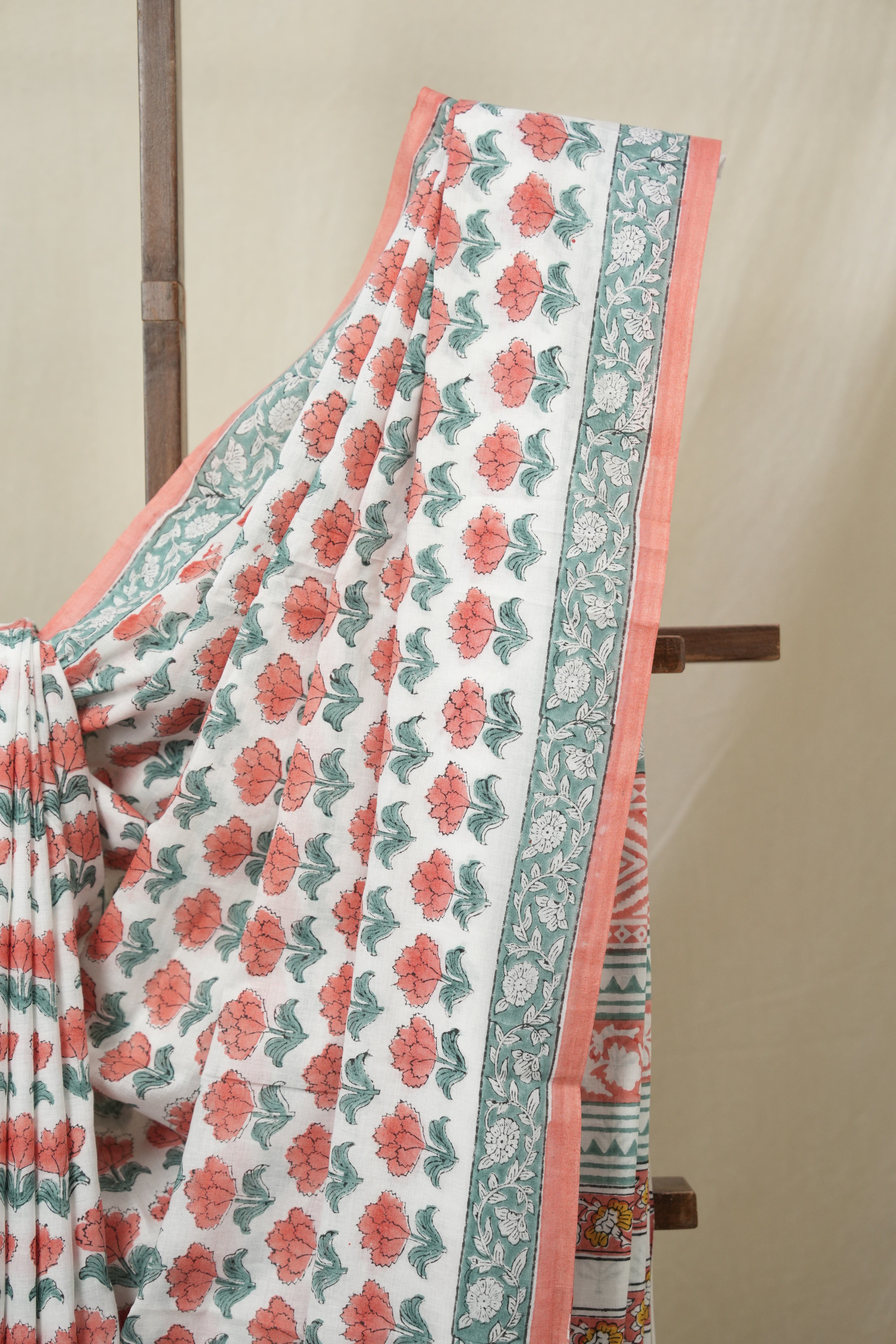 White HBP Cotton Saree - SRNBCS3263