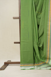 Green Plain Cotton Ilkal Saree With Gayatri Border - SRGCIS806