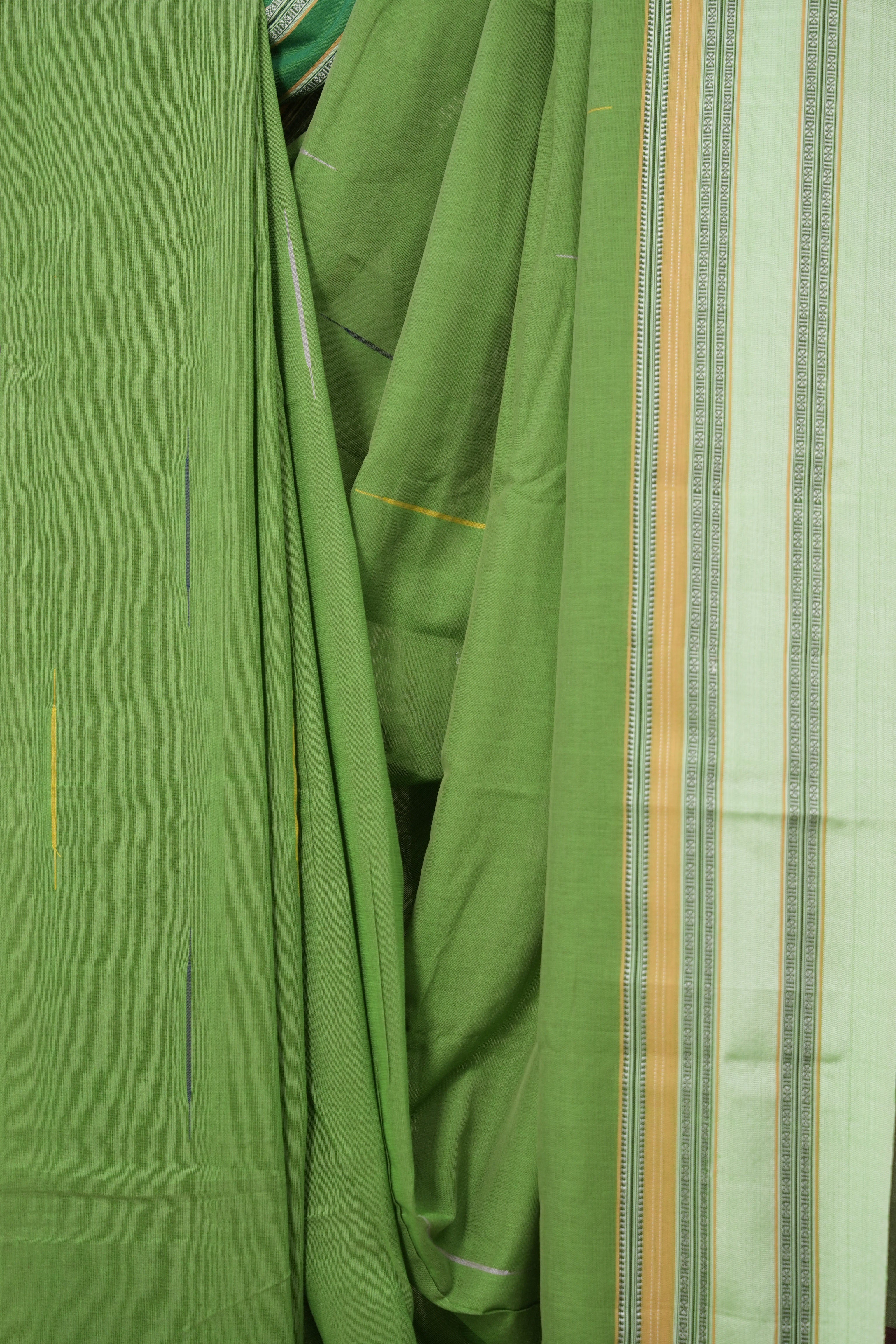 Green Plain Cotton Ilkal Saree With Gayatri Border - SRGCIS806