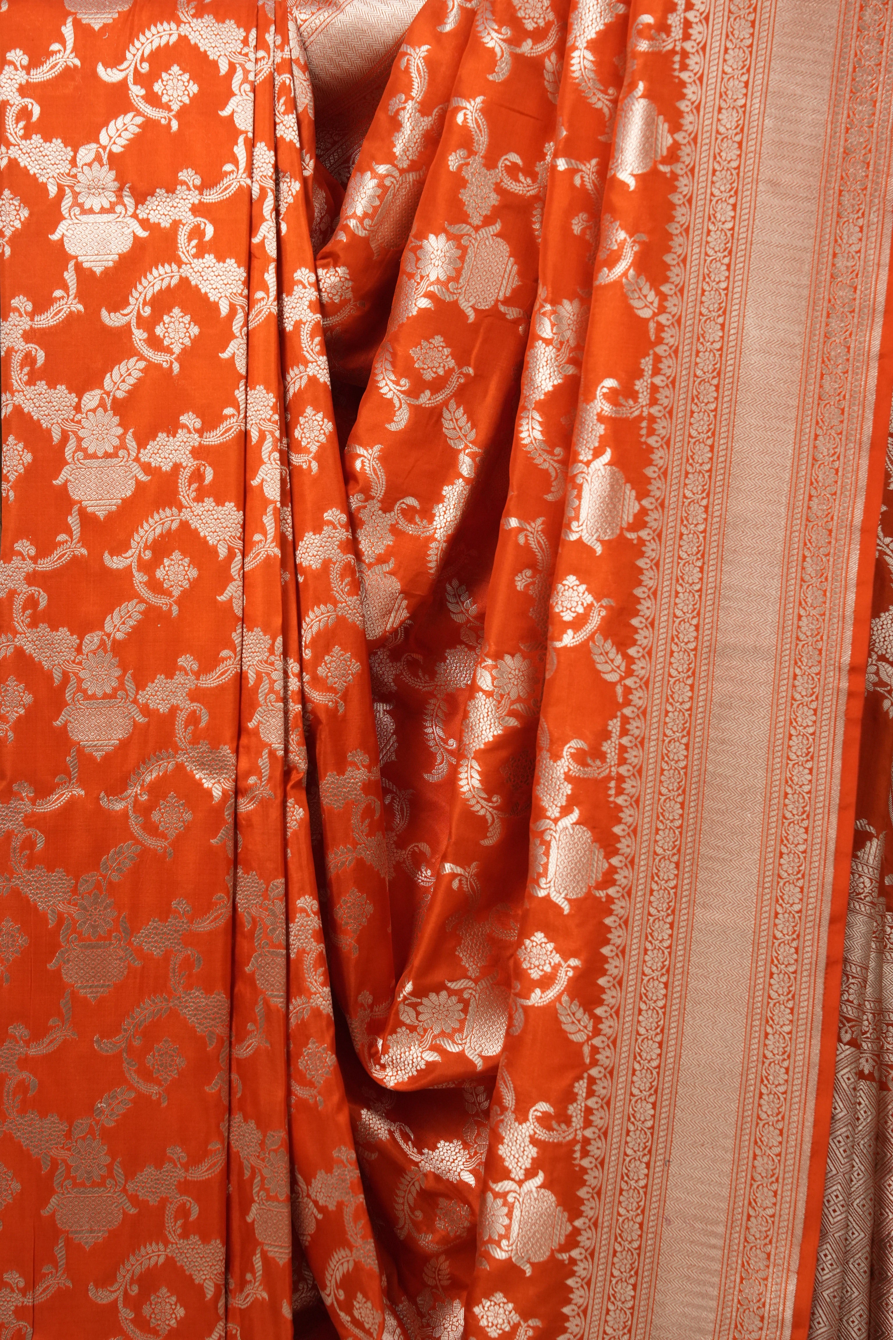 Dark Orange Banarasi Silk Saree-SRDOBSS603