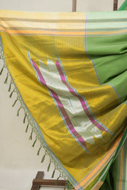 Green Plain Cotton Ilkal Saree With Gayatri Border - SRGCIS806
