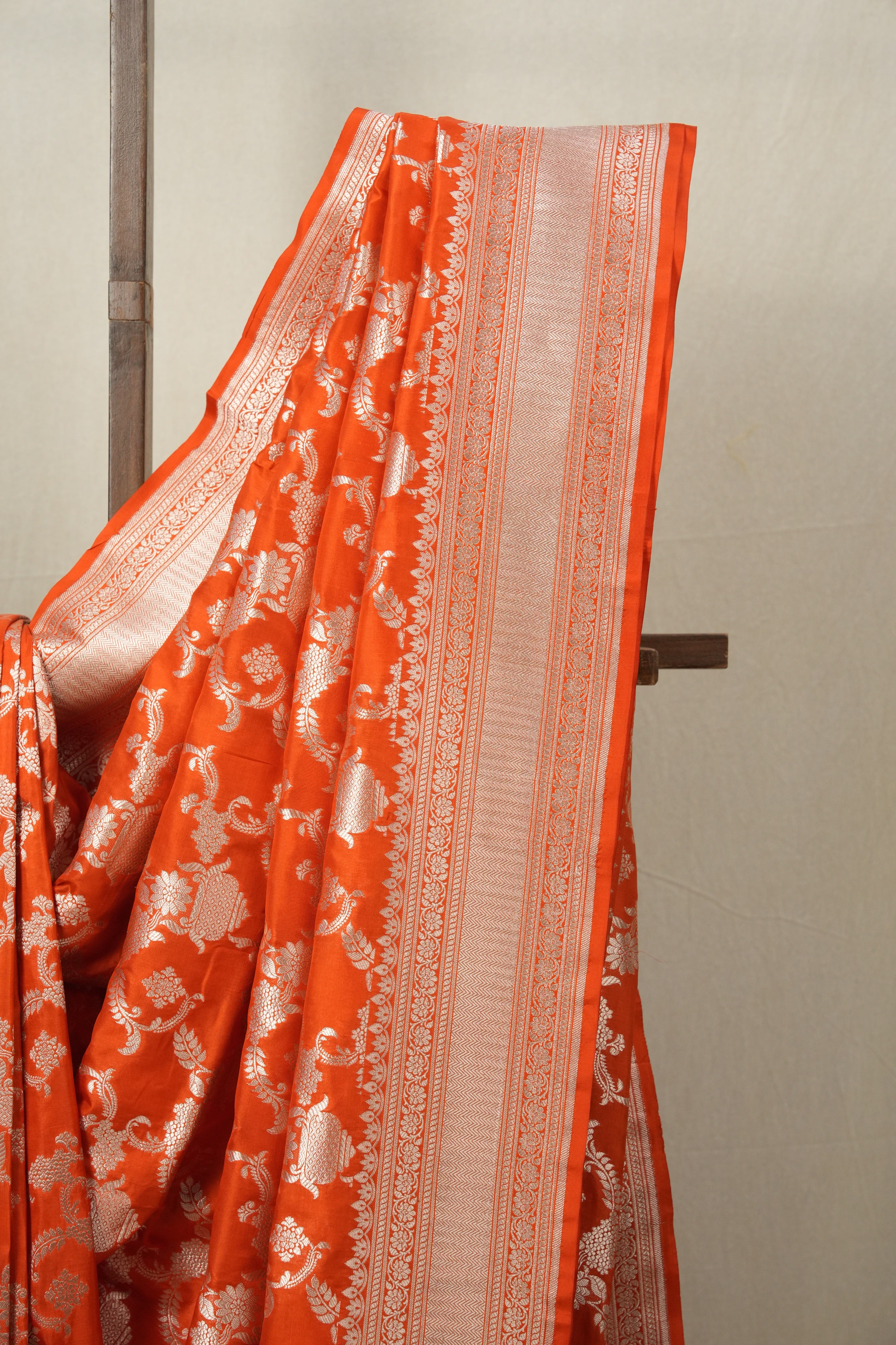 Dark Orange Banarasi Silk Saree-SRDOBSS603