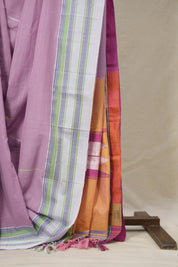 Mauve Plain Cotton Ilkal Saree With Gayatri Border - SRMCIS805