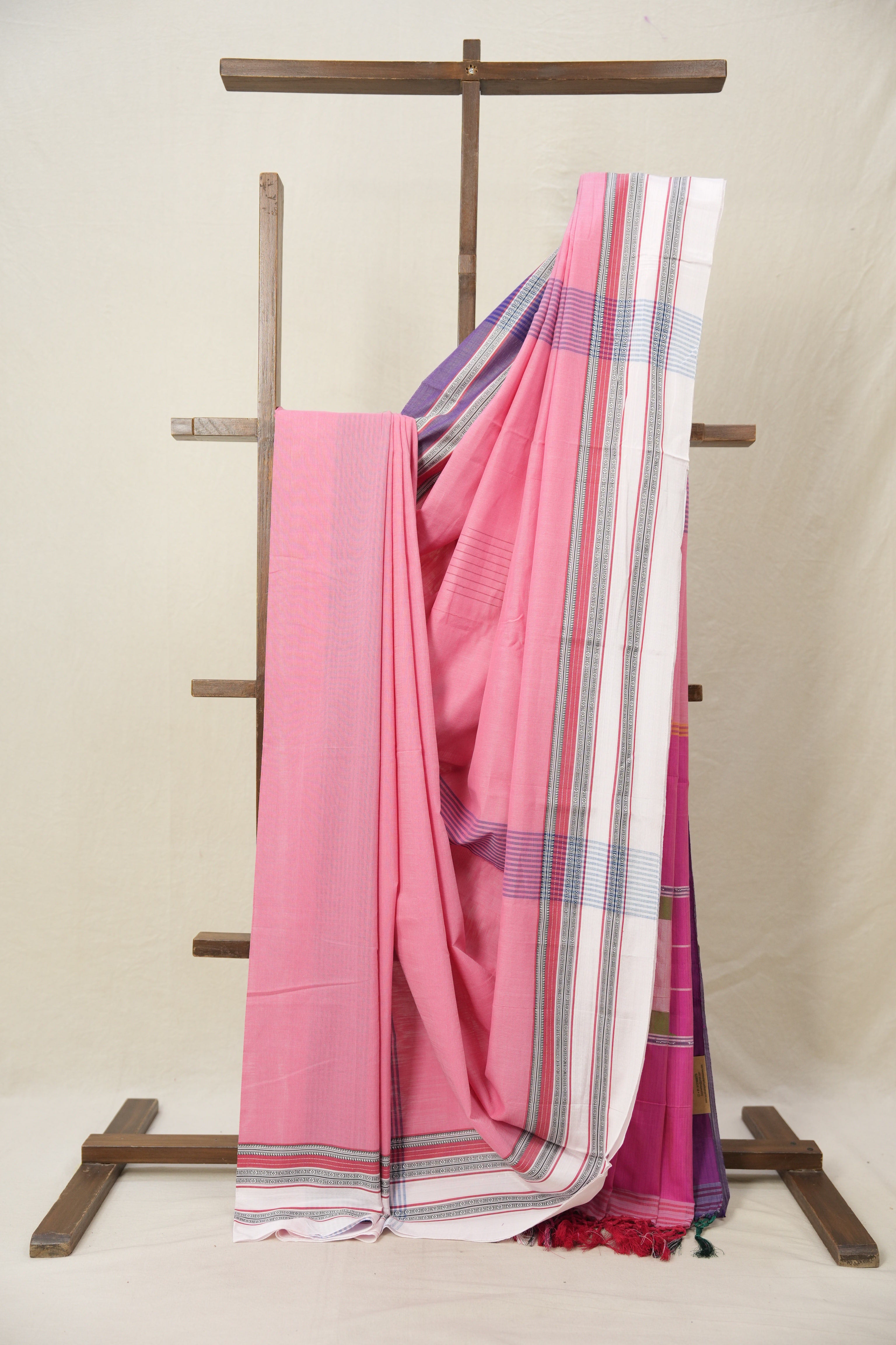 Pink Plain Cotton Ilkal Saree With Gayatri Border - SRPCIS804