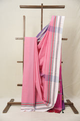 Pink Plain Cotton Ilkal Saree With Gayatri Border - SRPCIS804
