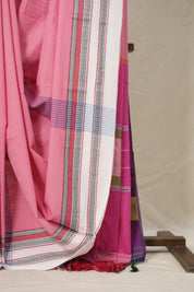 Pink Plain Cotton Ilkal Saree With Gayatri Border - SRPCIS804