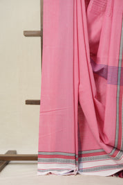 Pink Plain Cotton Ilkal Saree With Gayatri Border - SRPCIS804