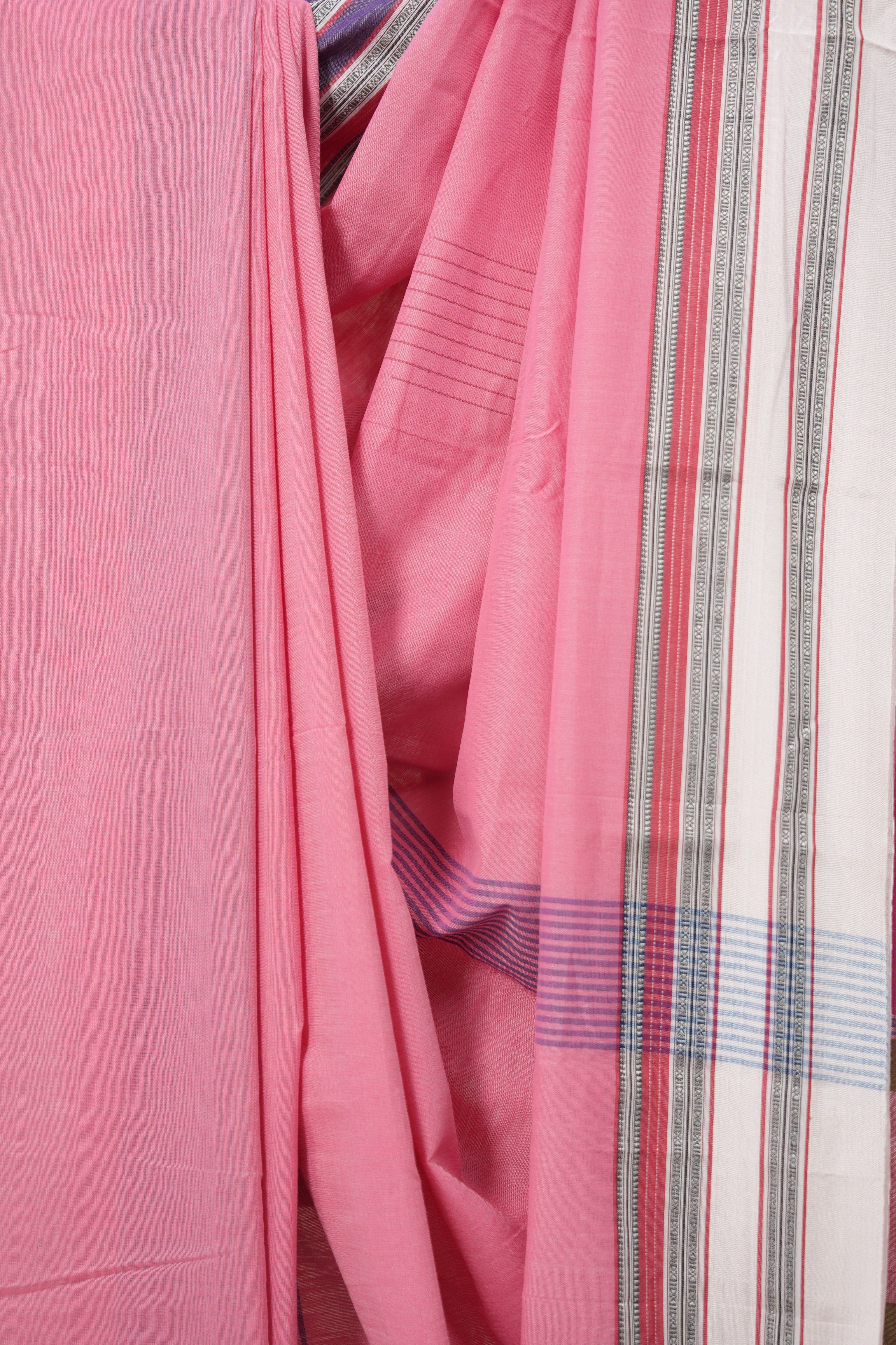 Pink Plain Cotton Ilkal Saree With Gayatri Border - SRPCIS804