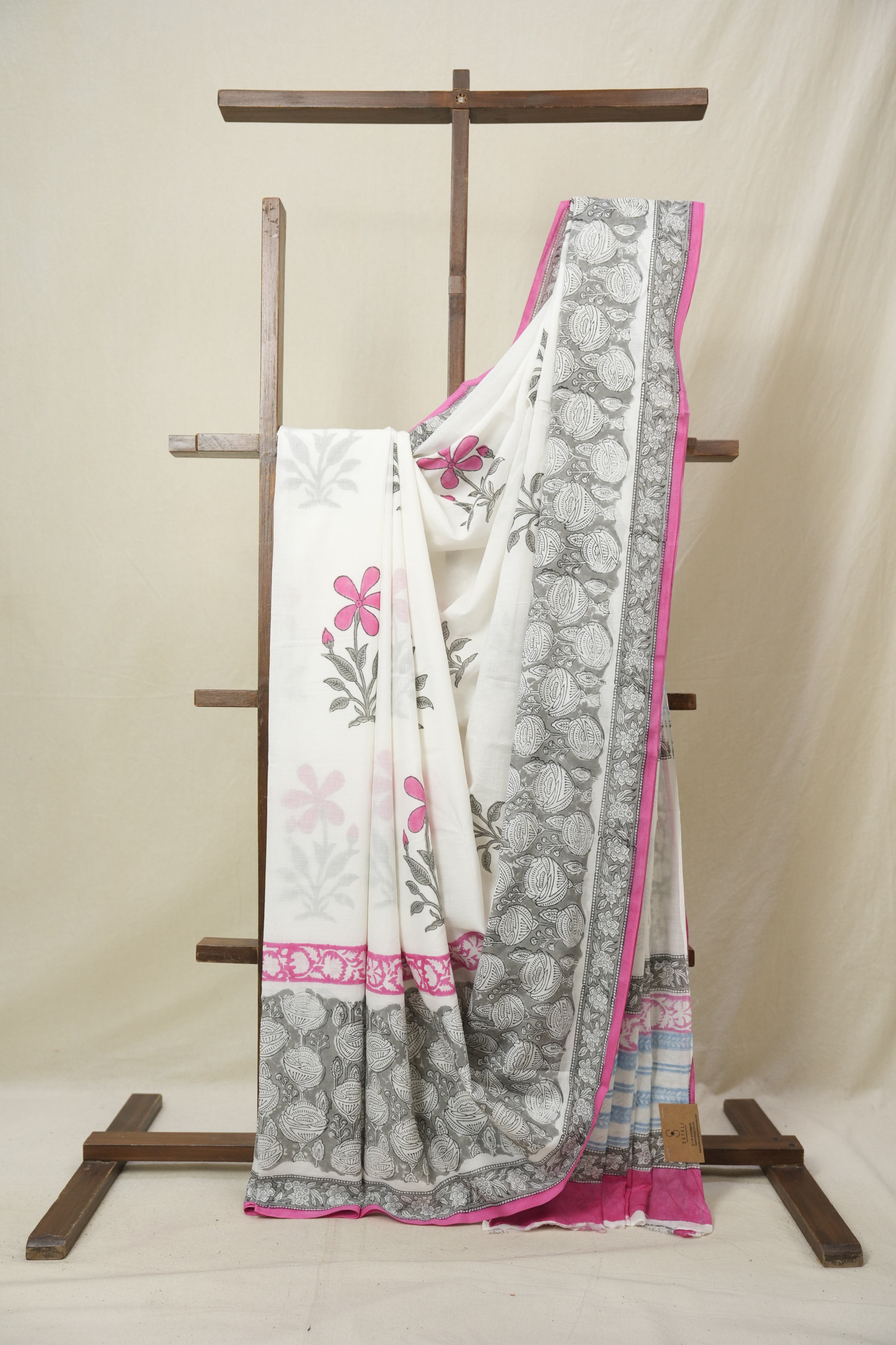White HBP Cotton Saree - SRWCS3260