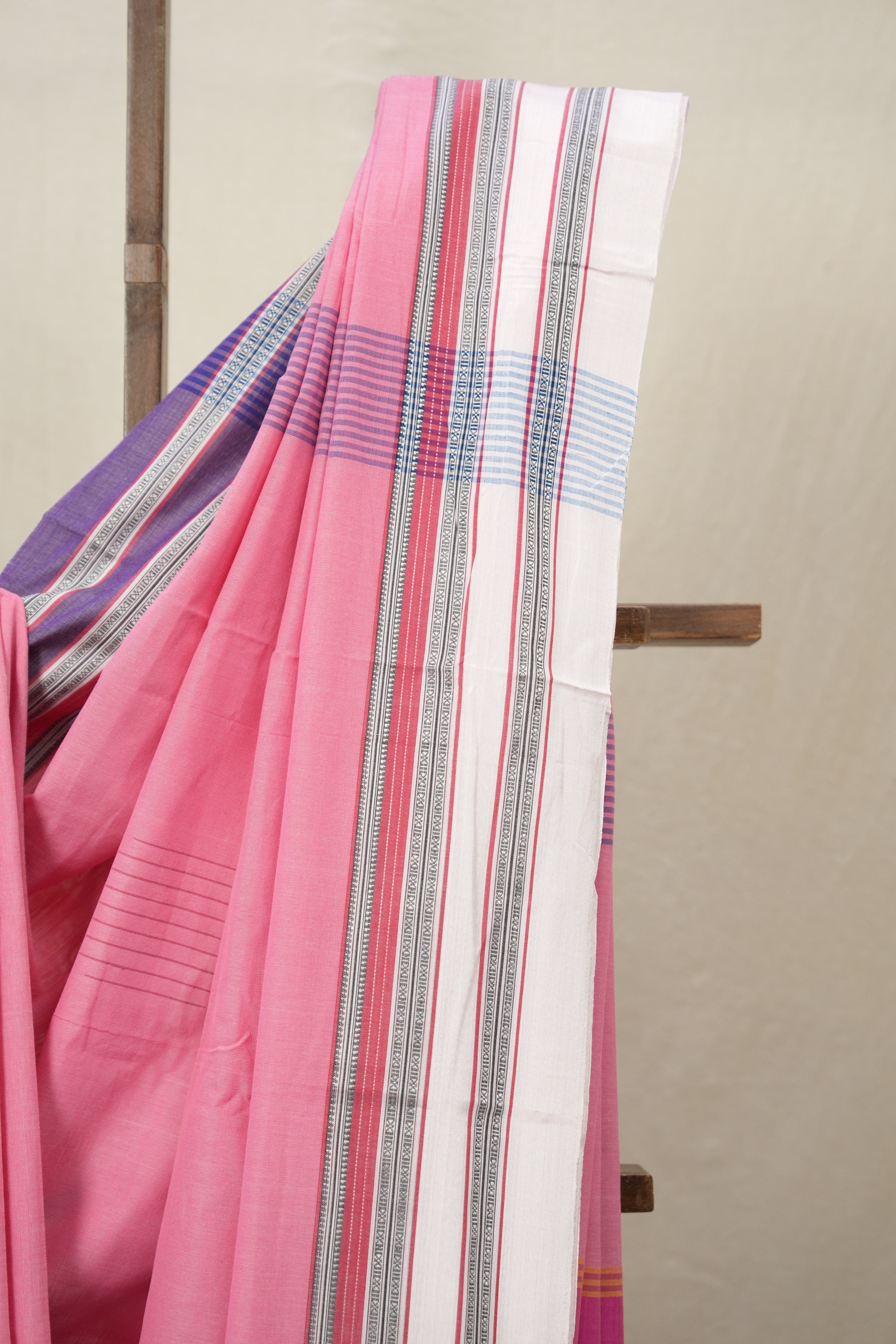 Pink Plain Cotton Ilkal Saree With Gayatri Border - SRPCIS804