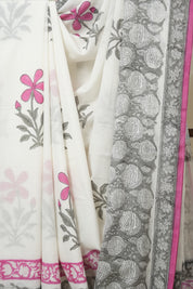 White HBP Cotton Saree - SRWCS3260