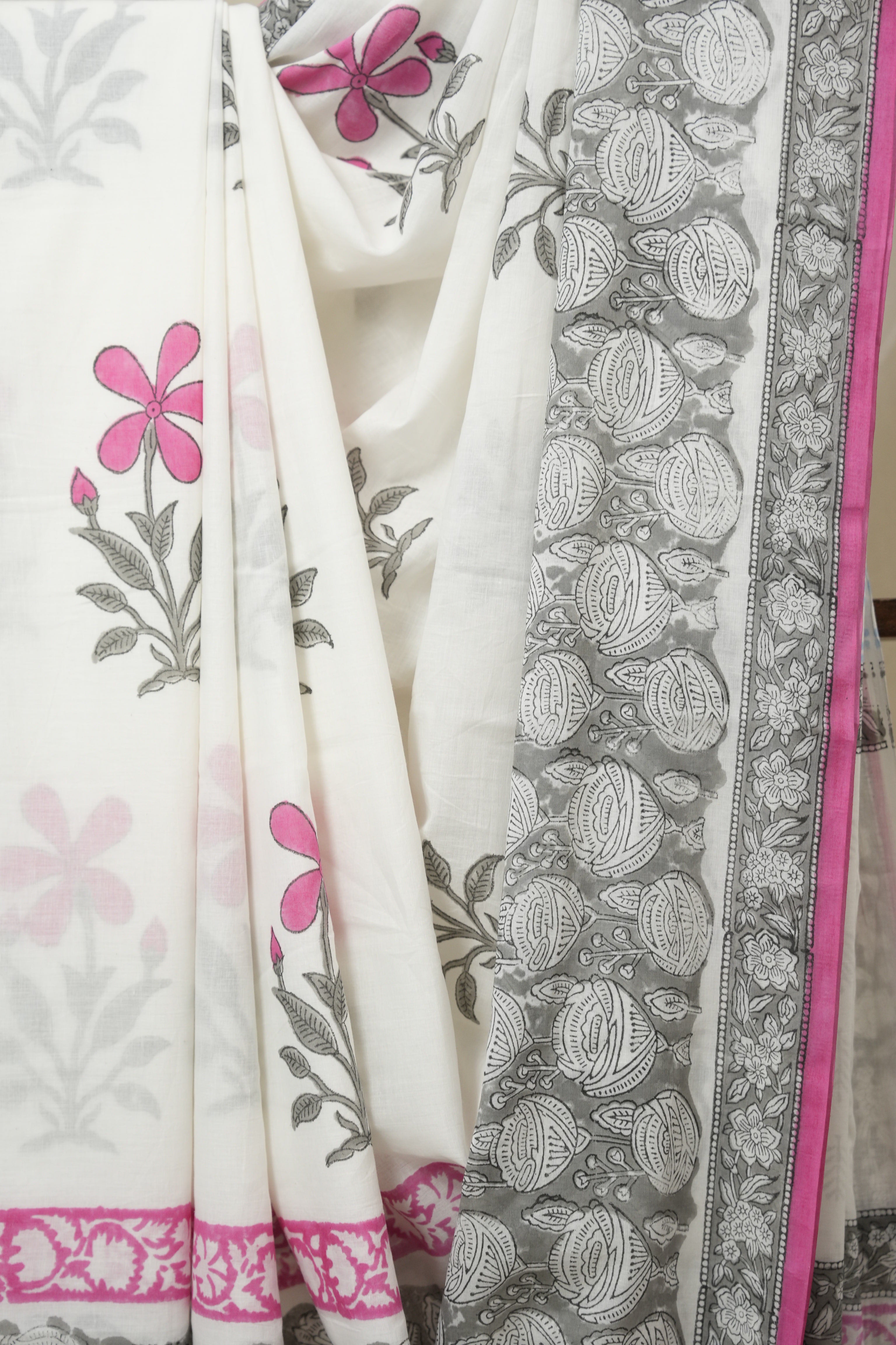 White HBP Cotton Saree - SRWCS3260