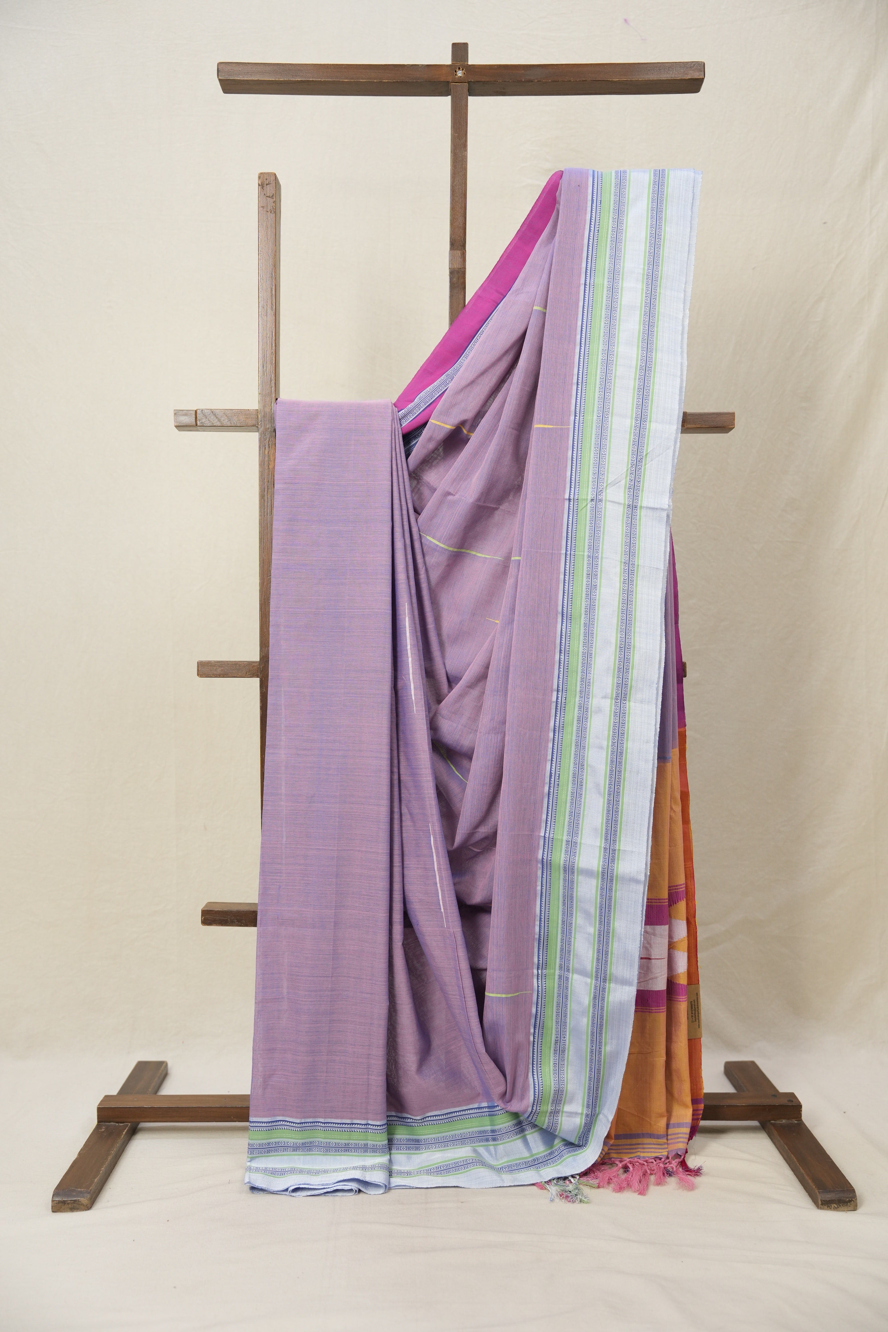 Pink Purple Plain Cotton Ilkal Saree With Gayatri Border - SRPPCIS803