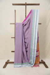Pink Purple Plain Cotton Ilkal Saree With Gayatri Border - SRPPCIS803