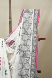 White HBP Cotton Saree - SRWCS3260