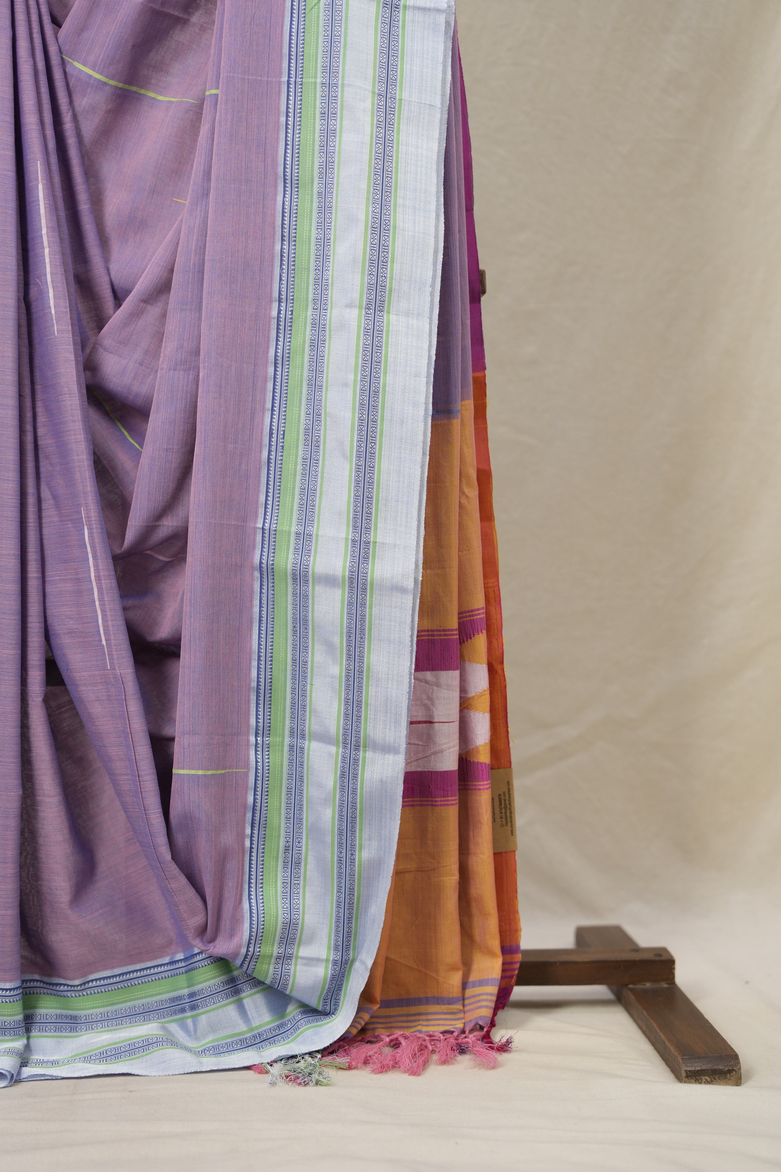 Pink Purple Plain Cotton Ilkal Saree With Gayatri Border - SRPPCIS803