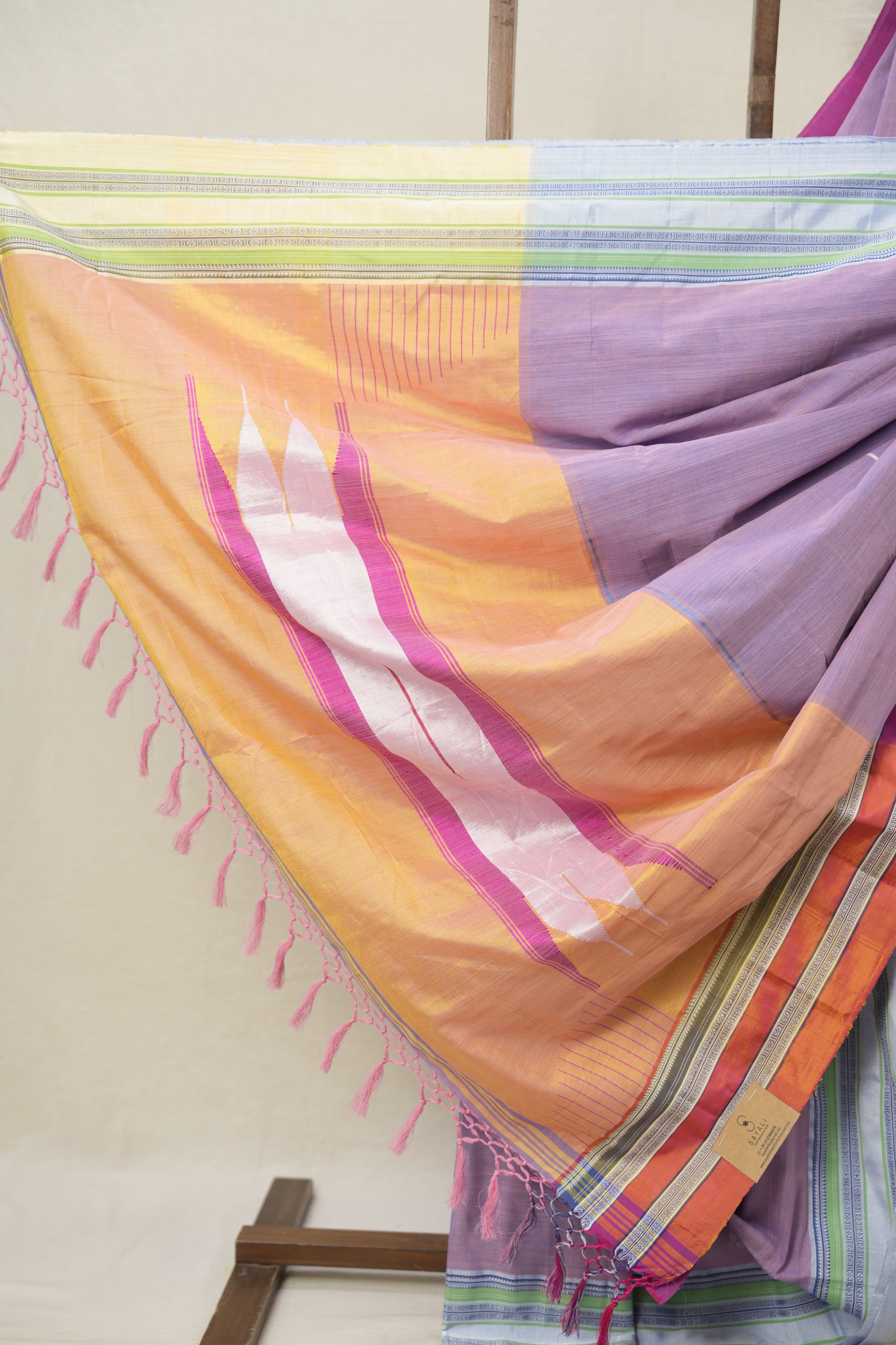 Pink Purple Plain Cotton Ilkal Saree With Gayatri Border - SRPPCIS803