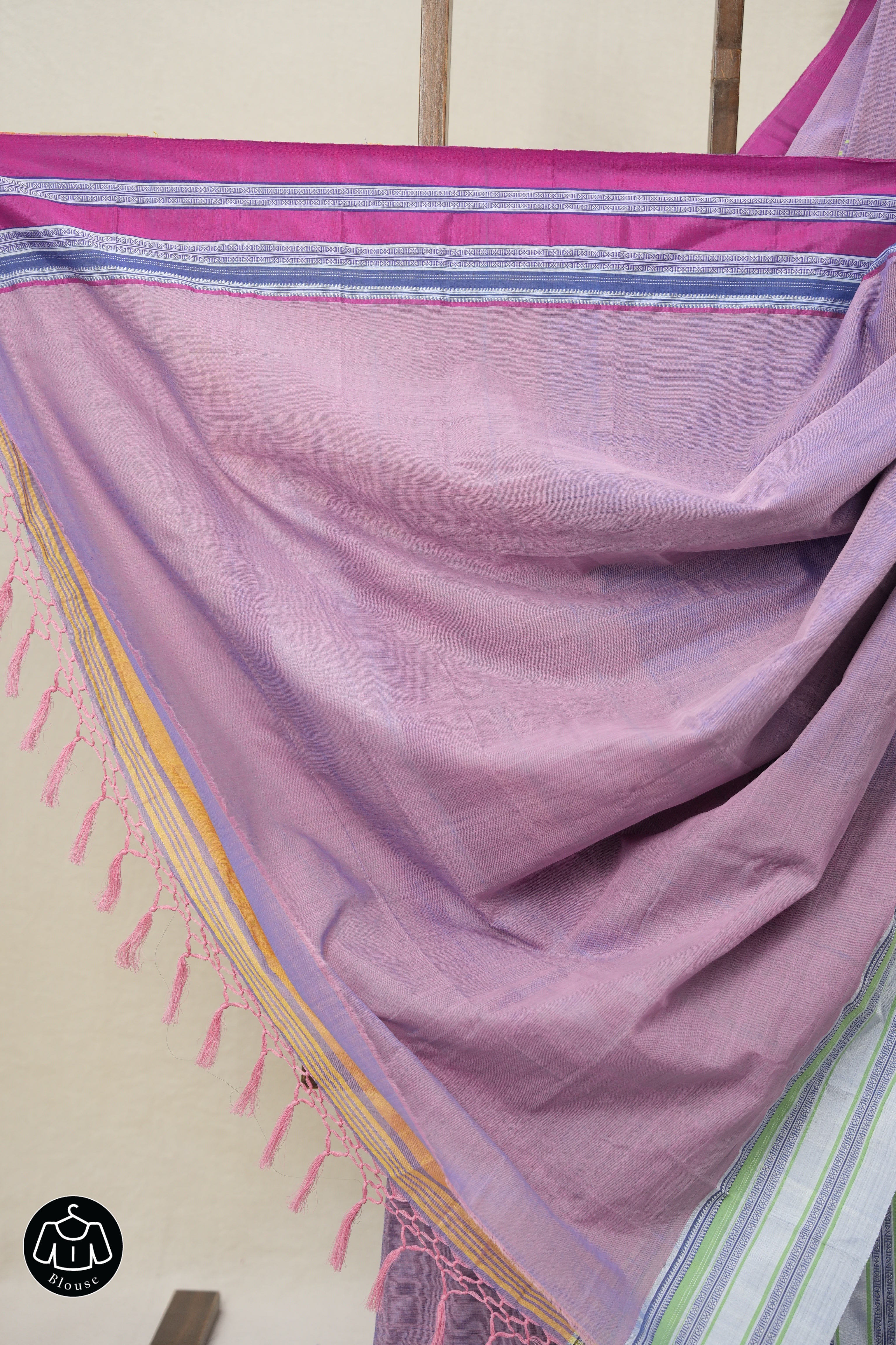 Pink Purple Plain Cotton Ilkal Saree With Gayatri Border - SRPPCIS803