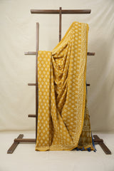 Mustard Yellow HBP Cotton Saree - SRMYCS3055