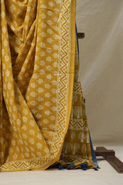 Mustard Yellow HBP Cotton Saree - SRMYCS3055