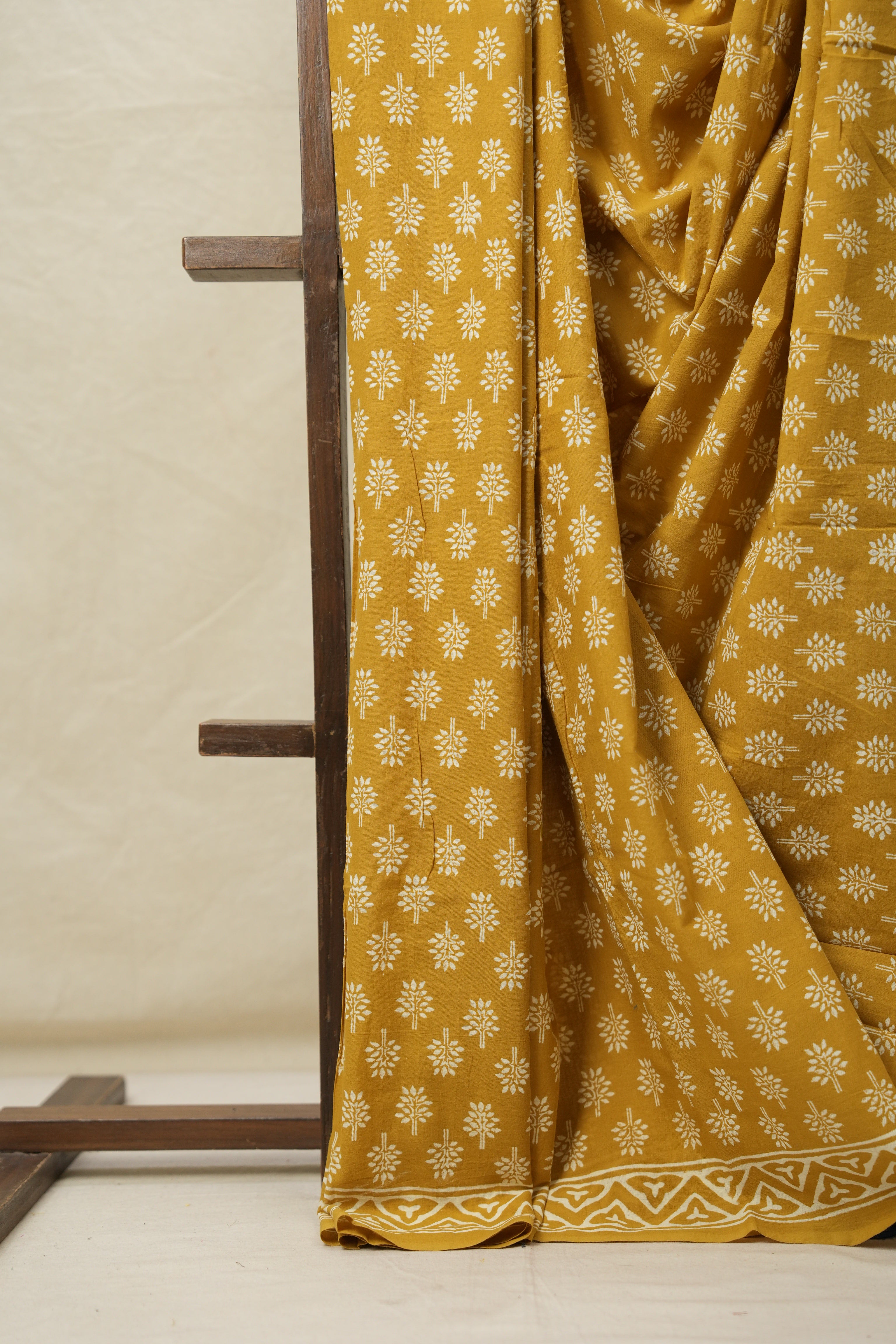 Mustard Yellow HBP Cotton Saree - SRMYCS3055