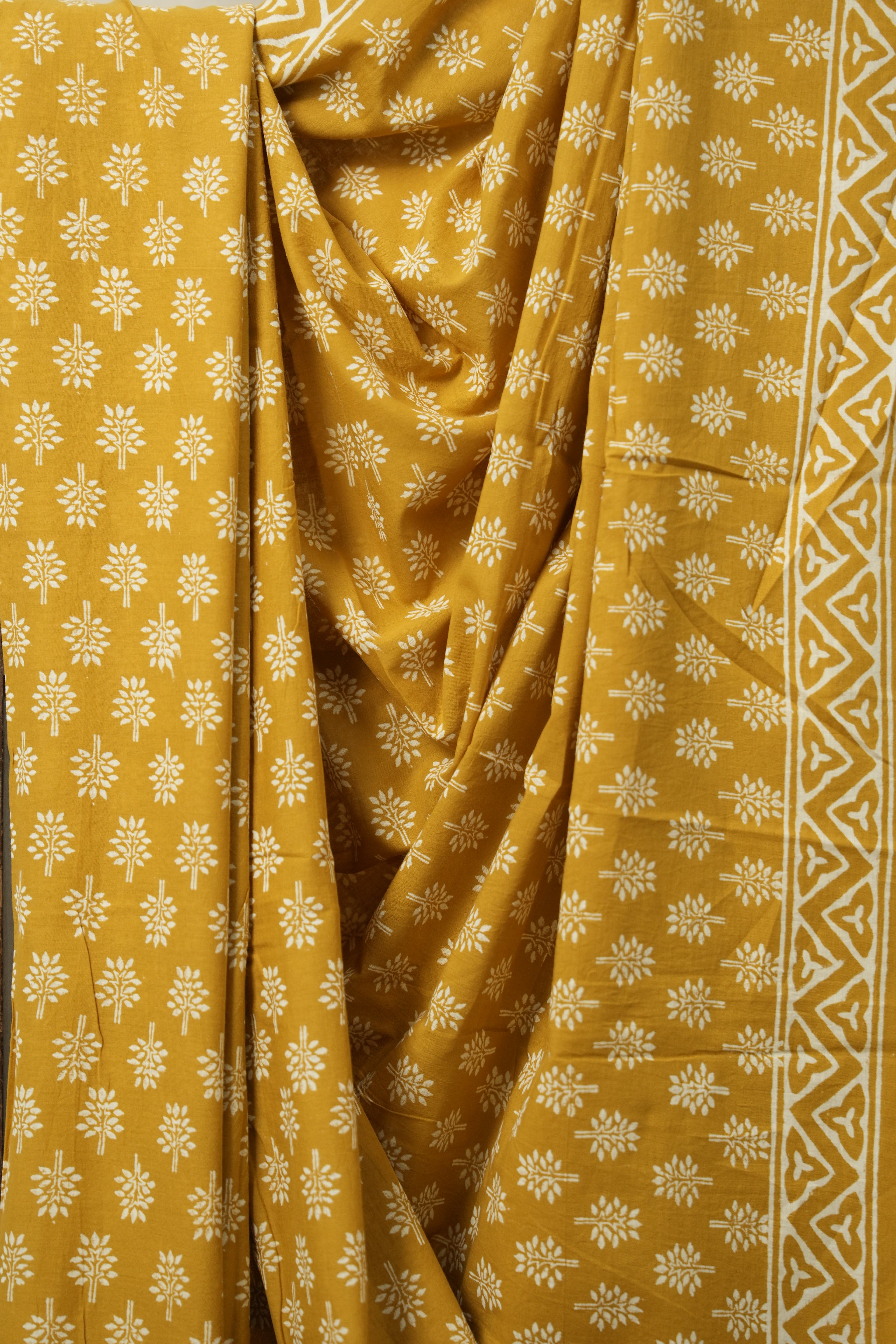 Mustard Yellow HBP Cotton Saree - SRMYCS3055