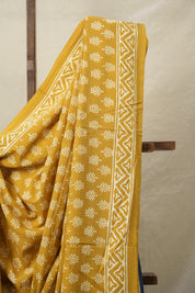 Mustard Yellow HBP Cotton Saree - SRMYCS3055