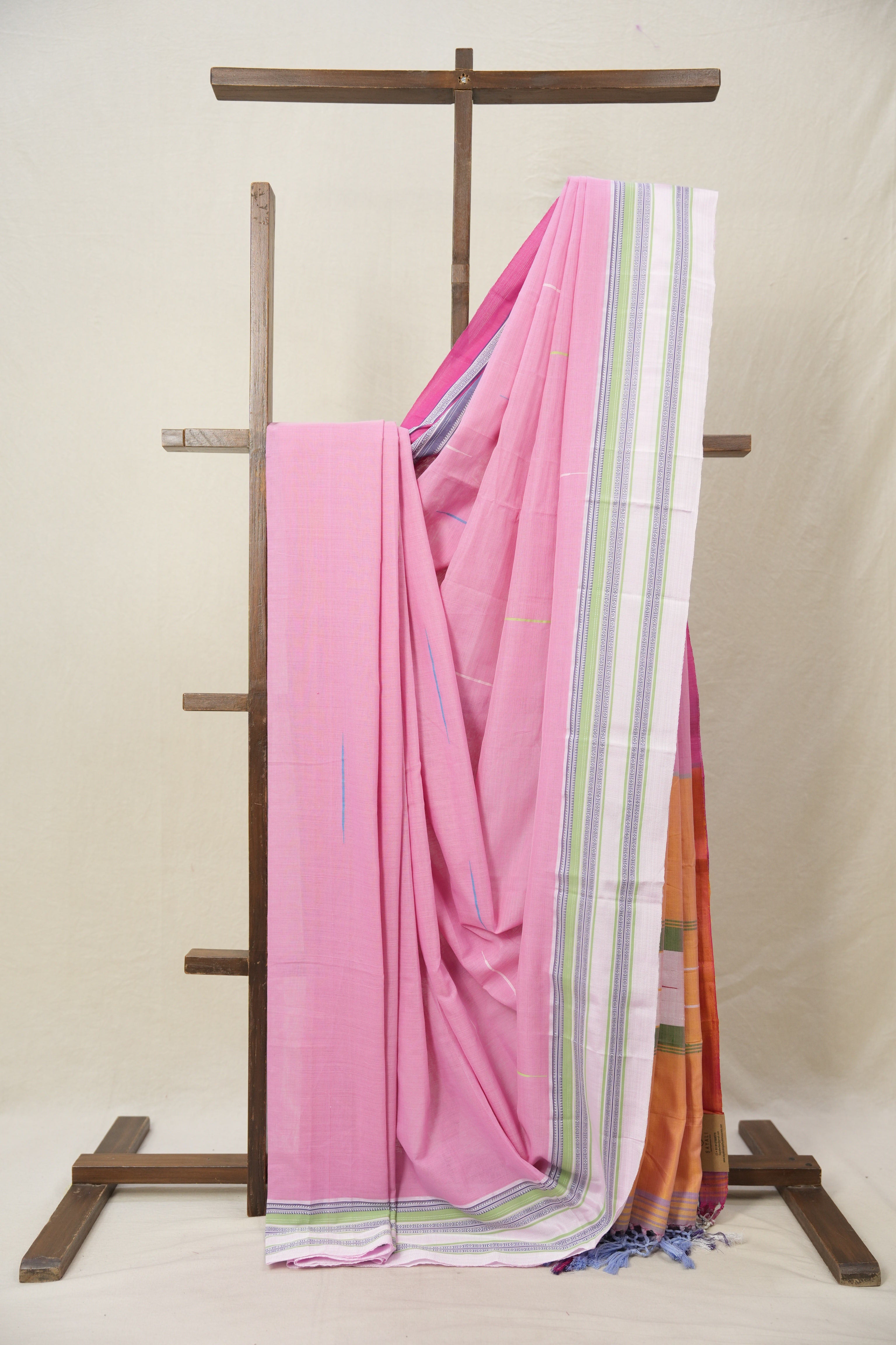 Pink Plain Cotton Ilkal Saree With Gayatri Border - SRPPCIS814