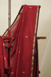 Maroon Maheshwari Saree - SRMMS1095