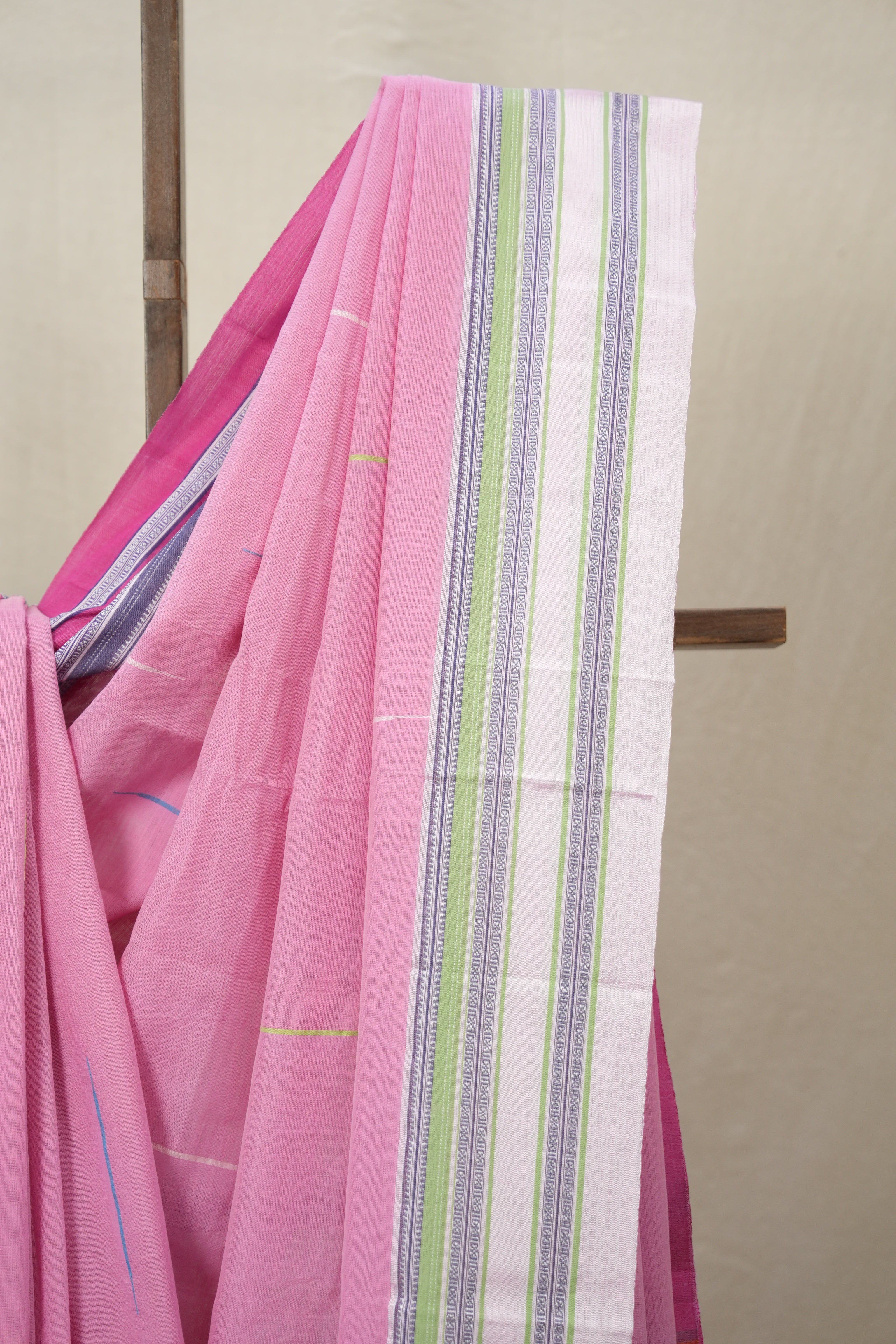 Pink Plain Cotton Ilkal Saree With Gayatri Border - SRPPCIS814