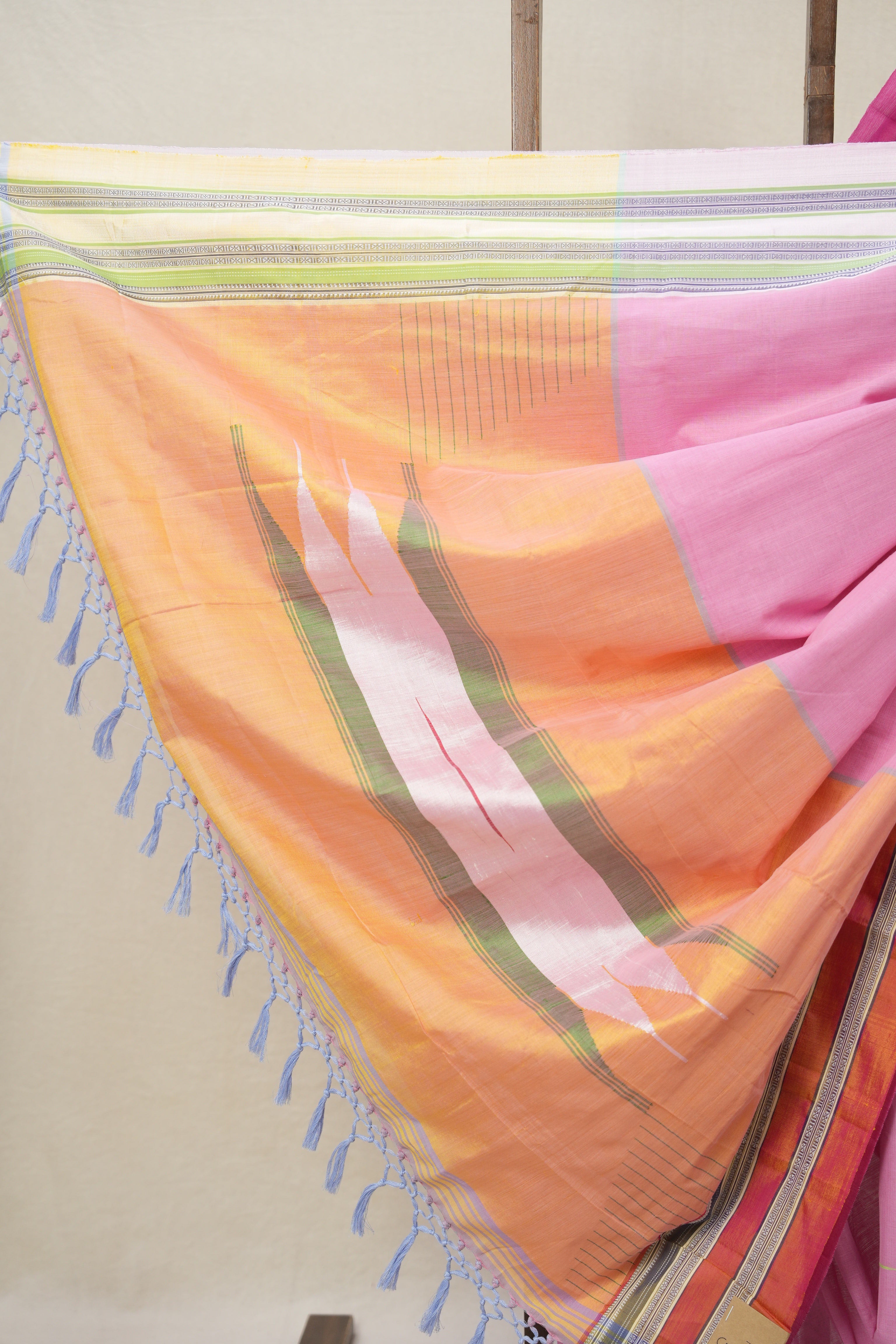 Pink Plain Cotton Ilkal Saree With Gayatri Border - SRPPCIS814