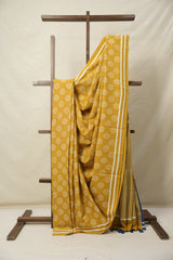 Mustard Yellow HBP Cotton Saree - SRMYCS3066