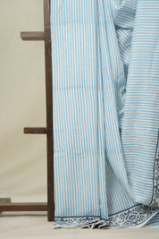 White -Blue HBP Cotton Saree- SRWBCS3265