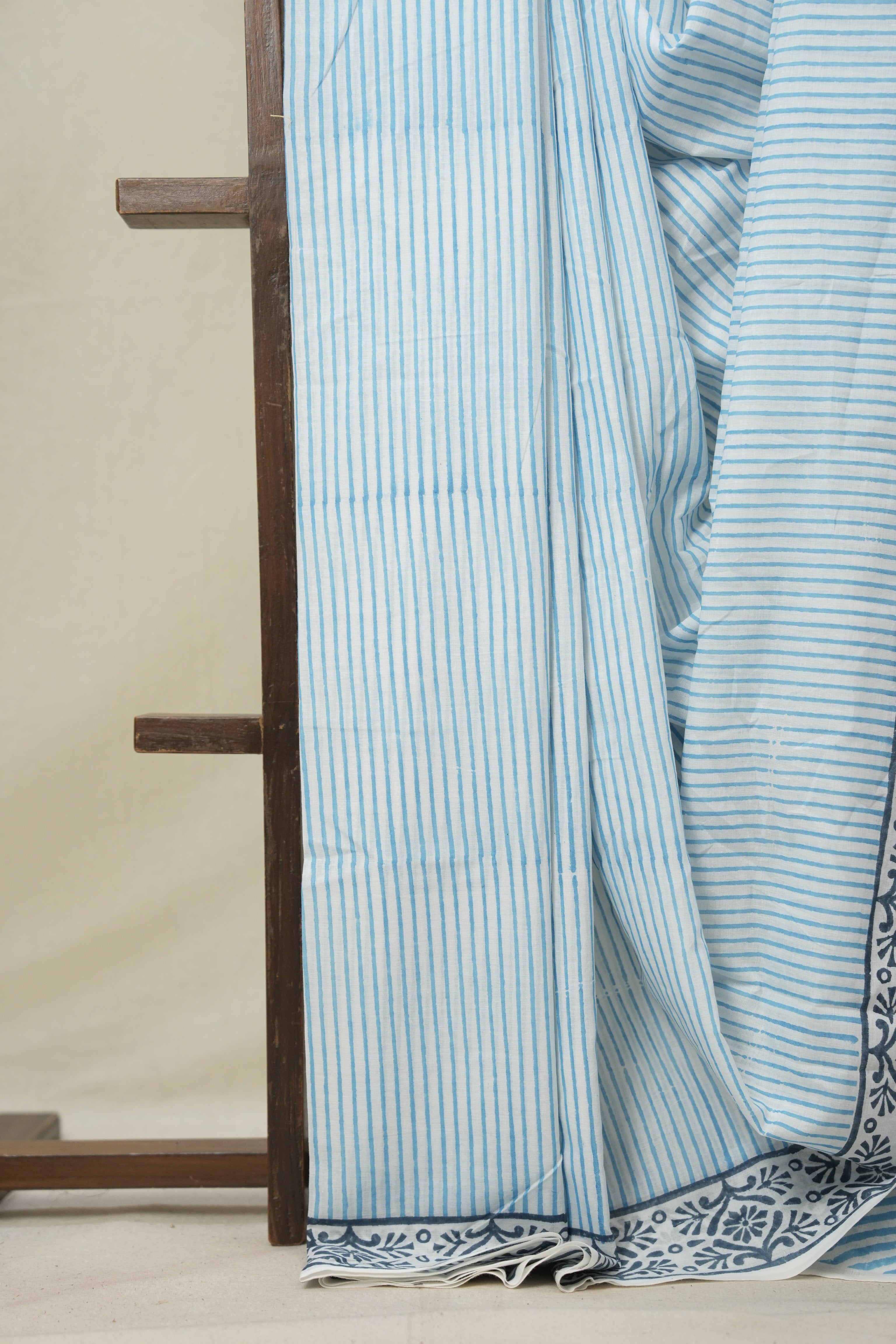 White -Blue HBP Cotton Saree- SRWBCS3265