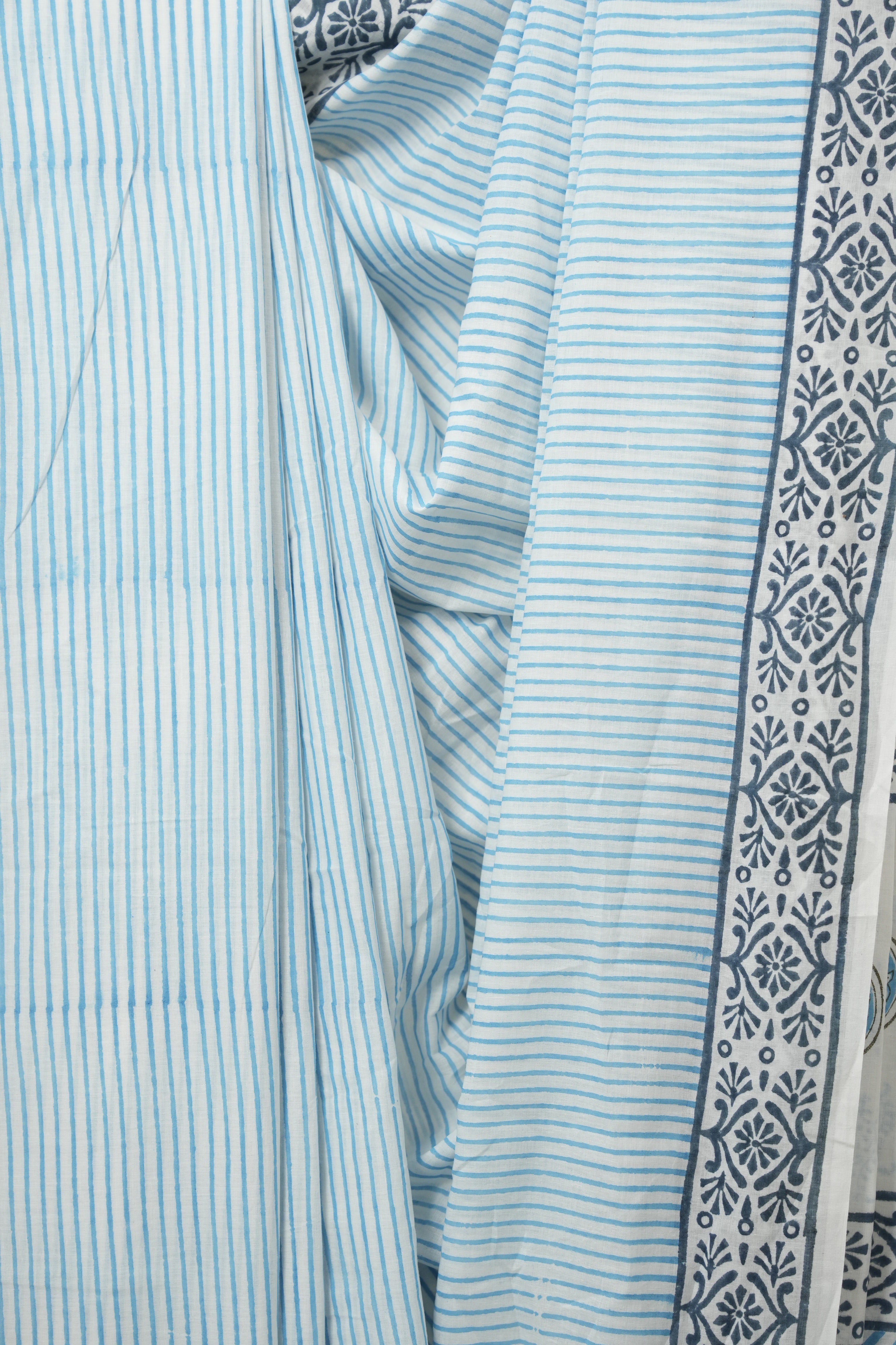 White -Blue HBP Cotton Saree- SRWBCS3265