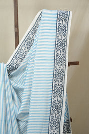 White -Blue HBP Cotton Saree- SRWBCS3265