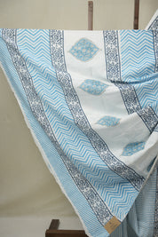 White -Blue HBP Cotton Saree- SRWBCS3265