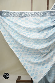 White -Blue HBP Cotton Saree- SRWBCS3265