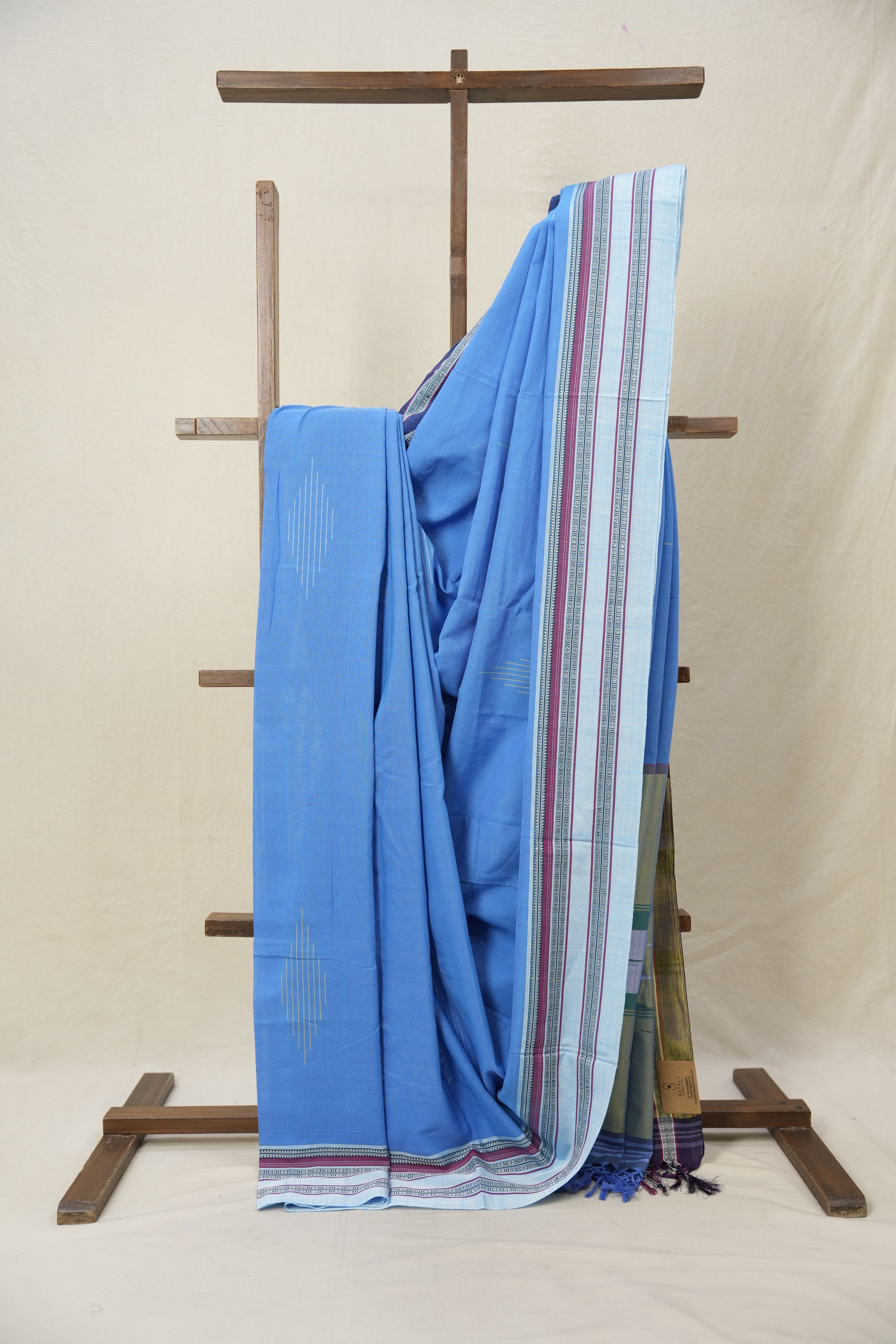 Blue Plain Cotton Ilkal Saree With Gayatri Border - SRBPCIS811