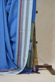 Blue Plain Cotton Ilkal Saree With Gayatri Border - SRBPCIS811