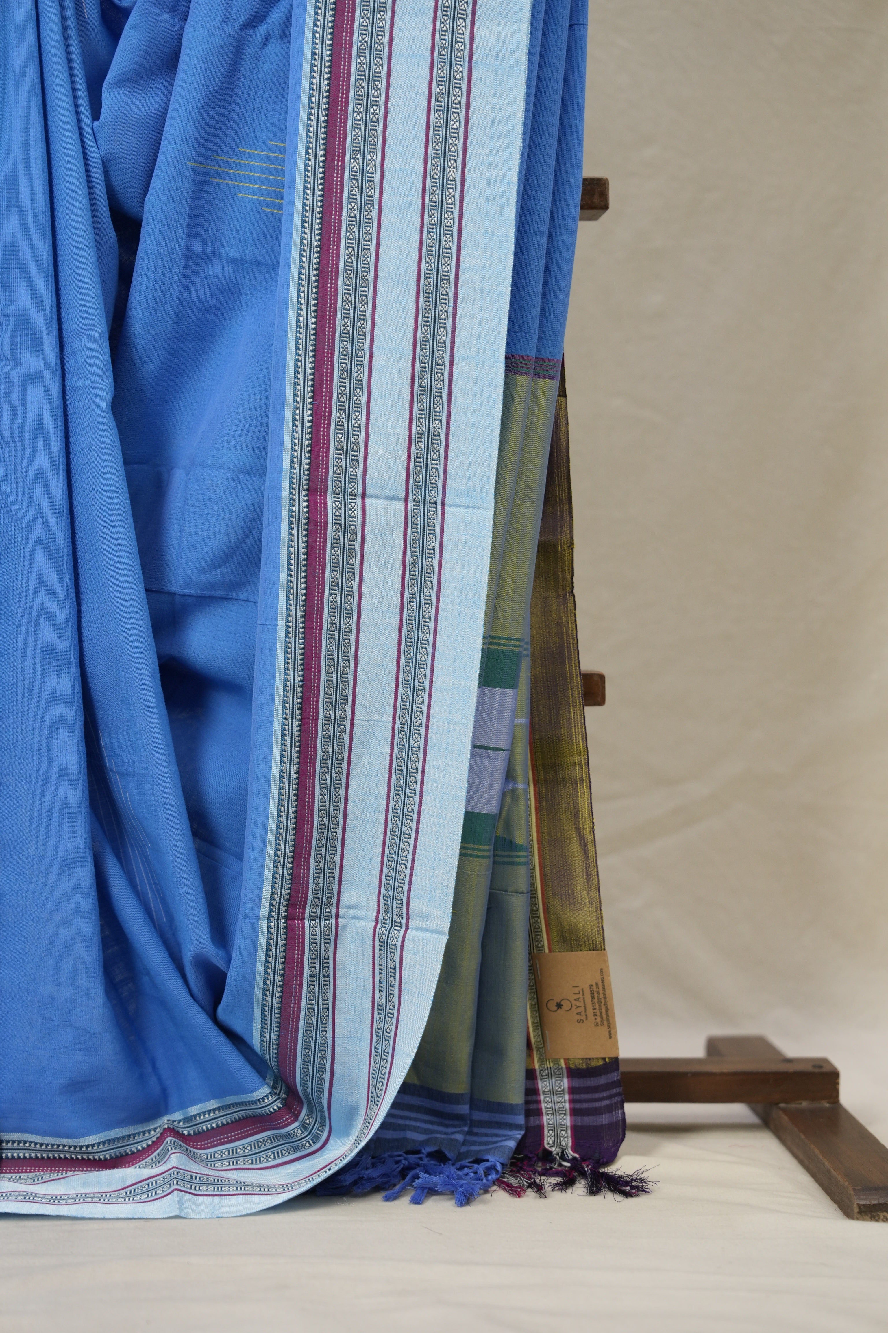 Blue Plain Cotton Ilkal Saree With Gayatri Border - SRBPCIS811