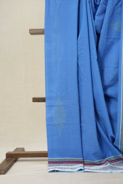 Blue Plain Cotton Ilkal Saree With Gayatri Border - SRBPCIS811