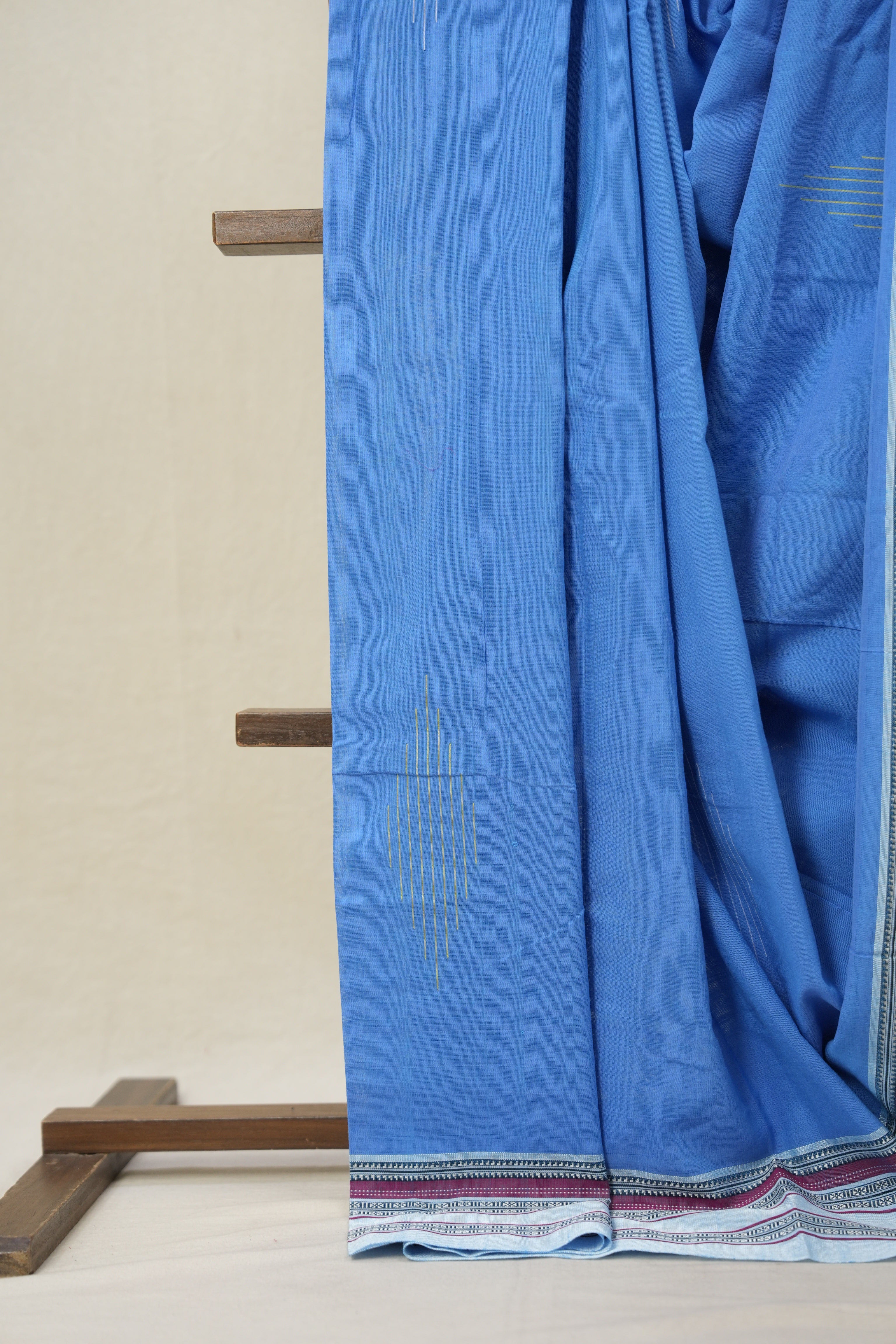 Blue Plain Cotton Ilkal Saree With Gayatri Border - SRBPCIS811