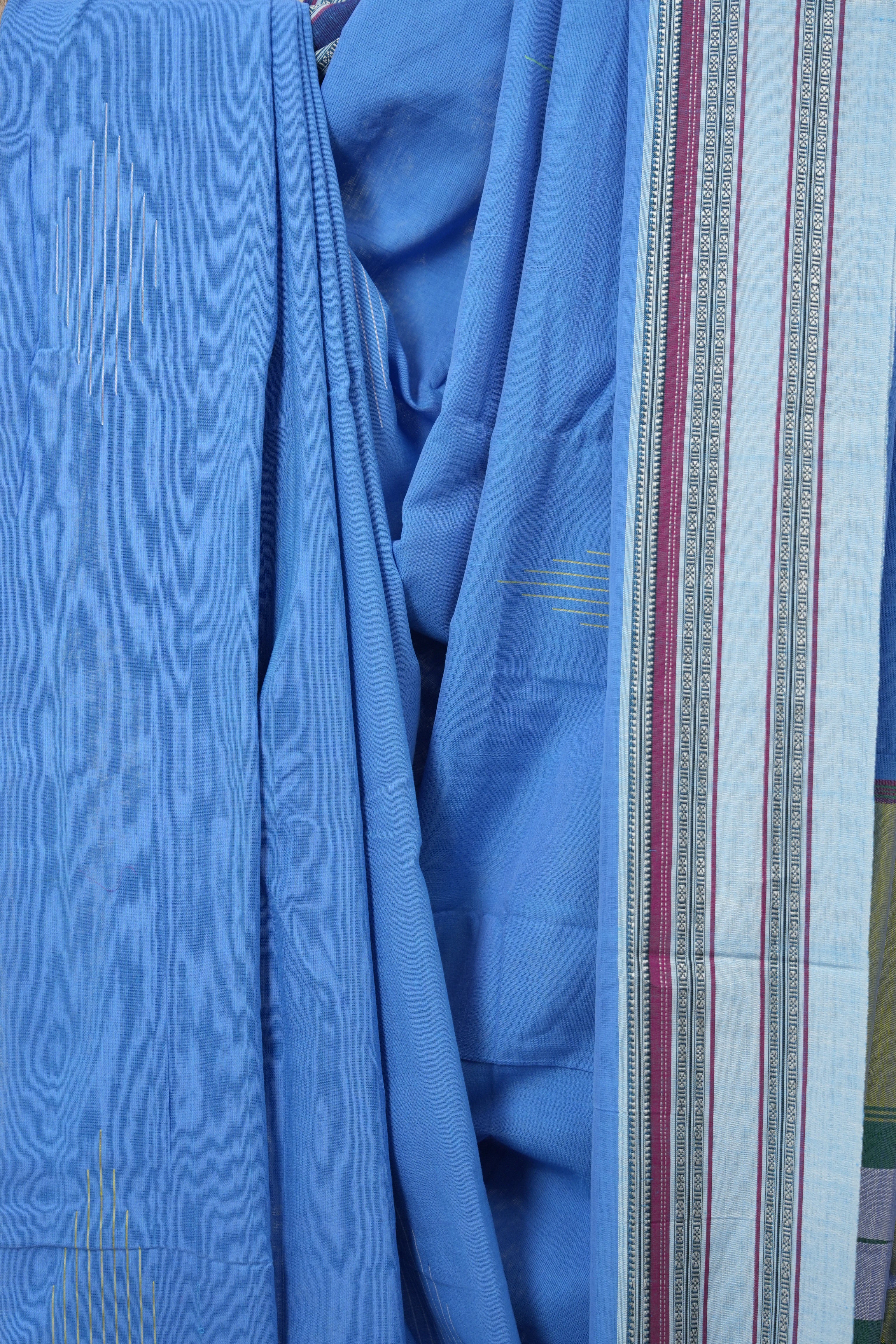 Blue Plain Cotton Ilkal Saree With Gayatri Border - SRBPCIS811