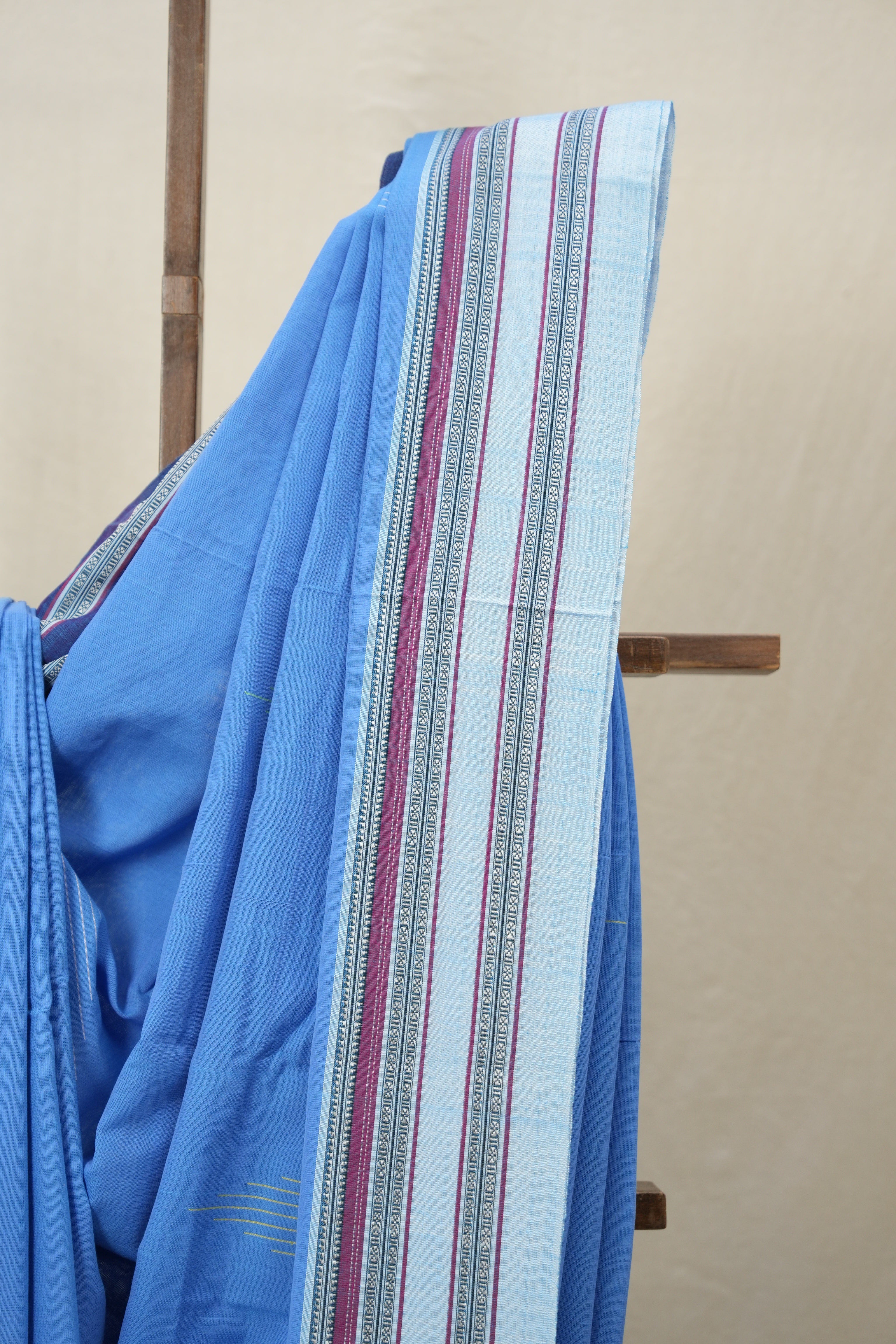 Blue Plain Cotton Ilkal Saree With Gayatri Border - SRBPCIS811