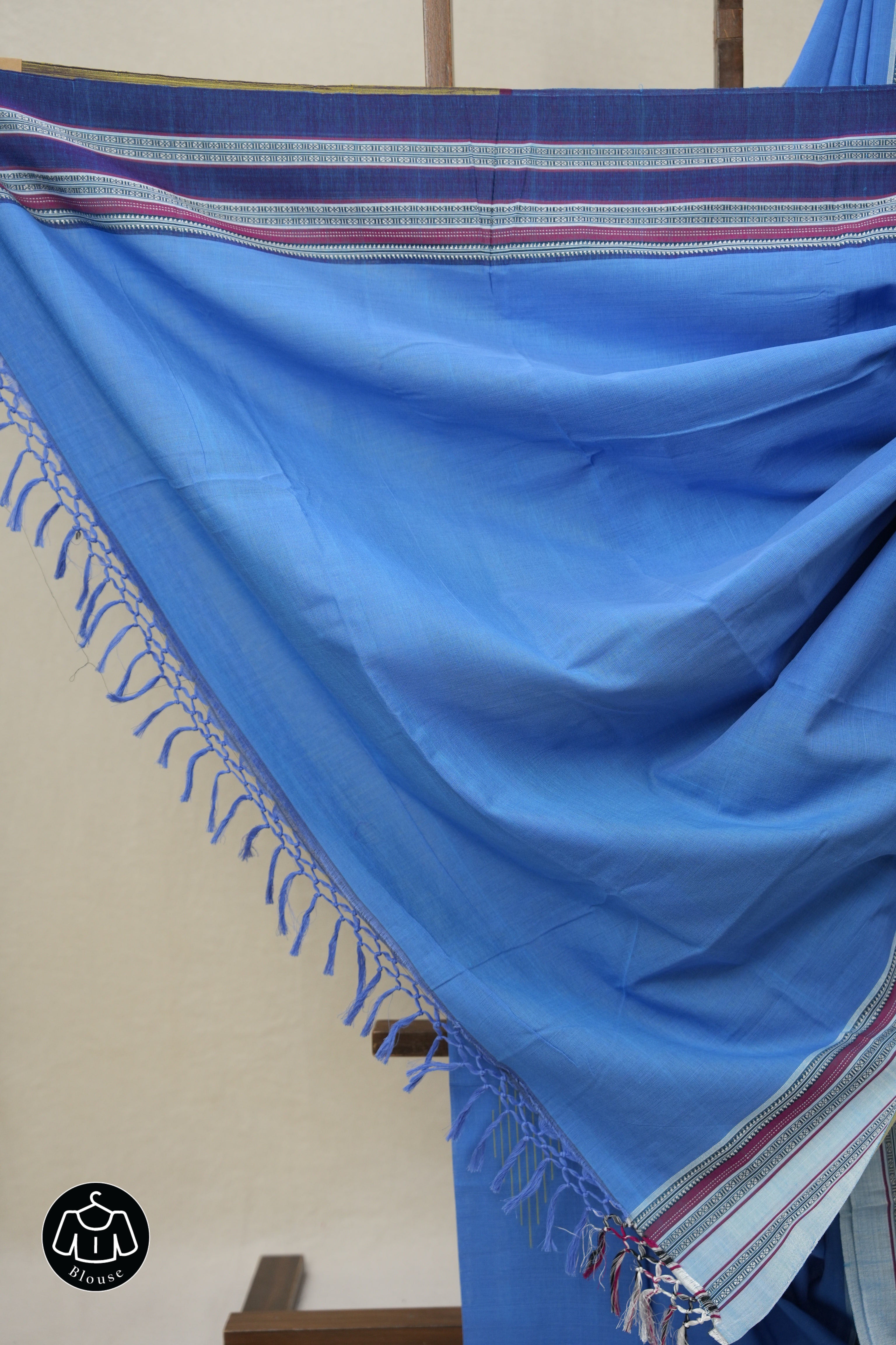 Blue Plain Cotton Ilkal Saree With Gayatri Border - SRBPCIS811