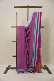 Magenta Plain Cotton Ilkal Saree With Gayatri Border - SRMPCIS808