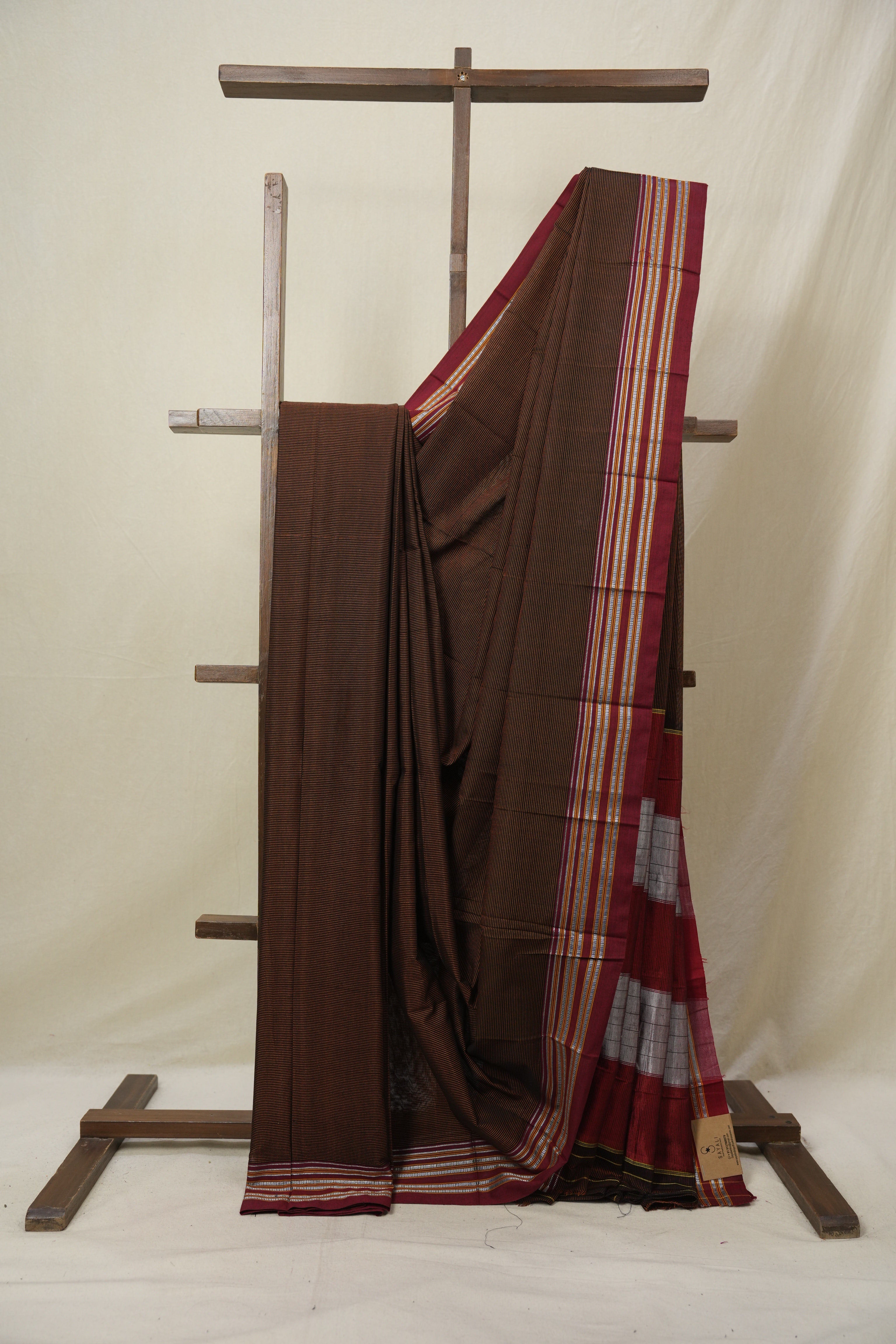 Rust Brown Cotton Ilkal Saree - SRRBCIS873