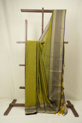 Olive Green Narayan Peth Cotton Saree - SROGNPCS98