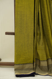 Olive Green Narayan Peth Cotton Saree - SROGNPCS98